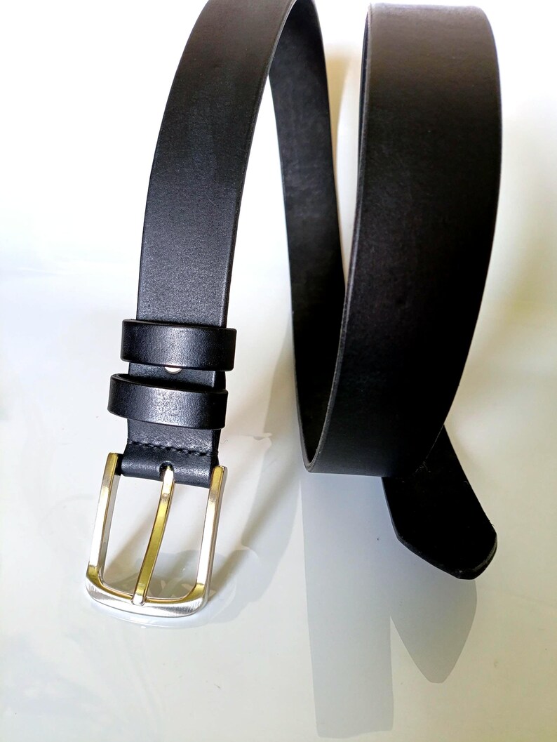 Handmade Full Grain Leather Belt, Black, Silver Buckle, 1.57" Width, Men's Work Belt image 6