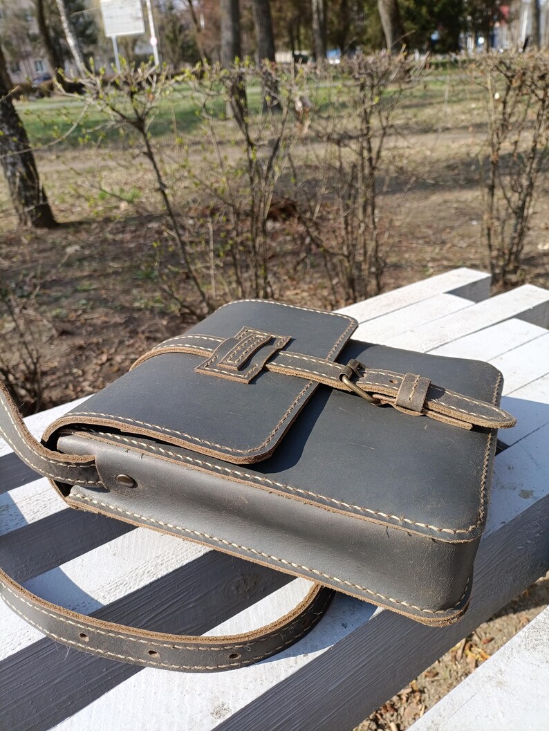 Handmade Leather Crossbody Bag: Small Messenger Shoulder Bag. image 6