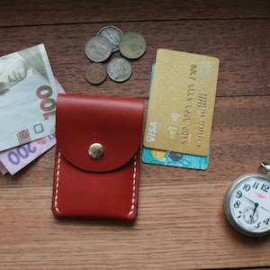 Handmade Red Leather Card Holder: Minimalist Wallet for Men