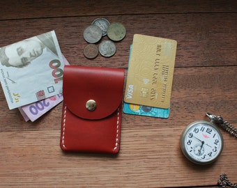 Handmade Red Leather Card Holder: Minimalist Wallet for Men