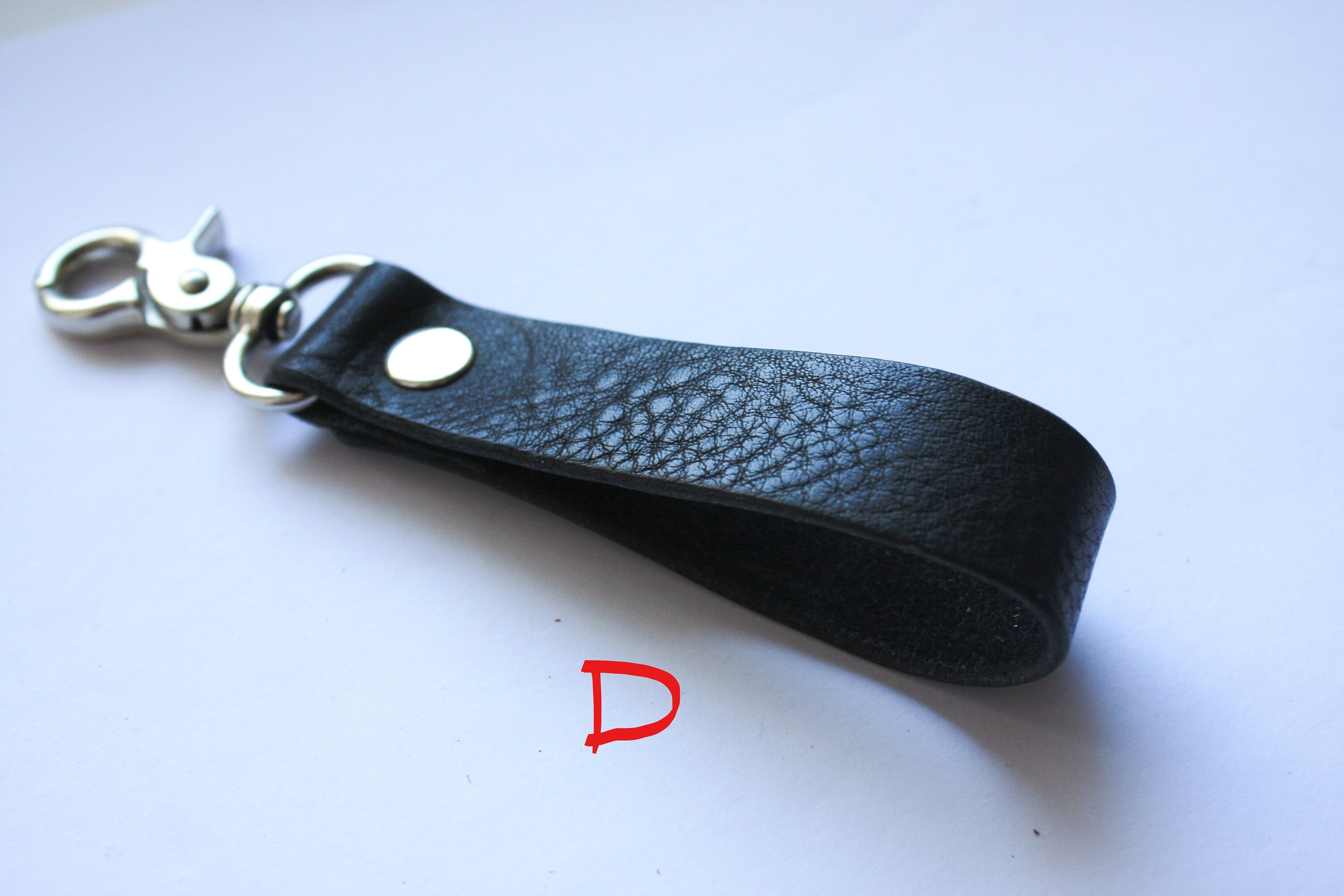 Handcrafted Black Leather Keyring With Belt Clip - A