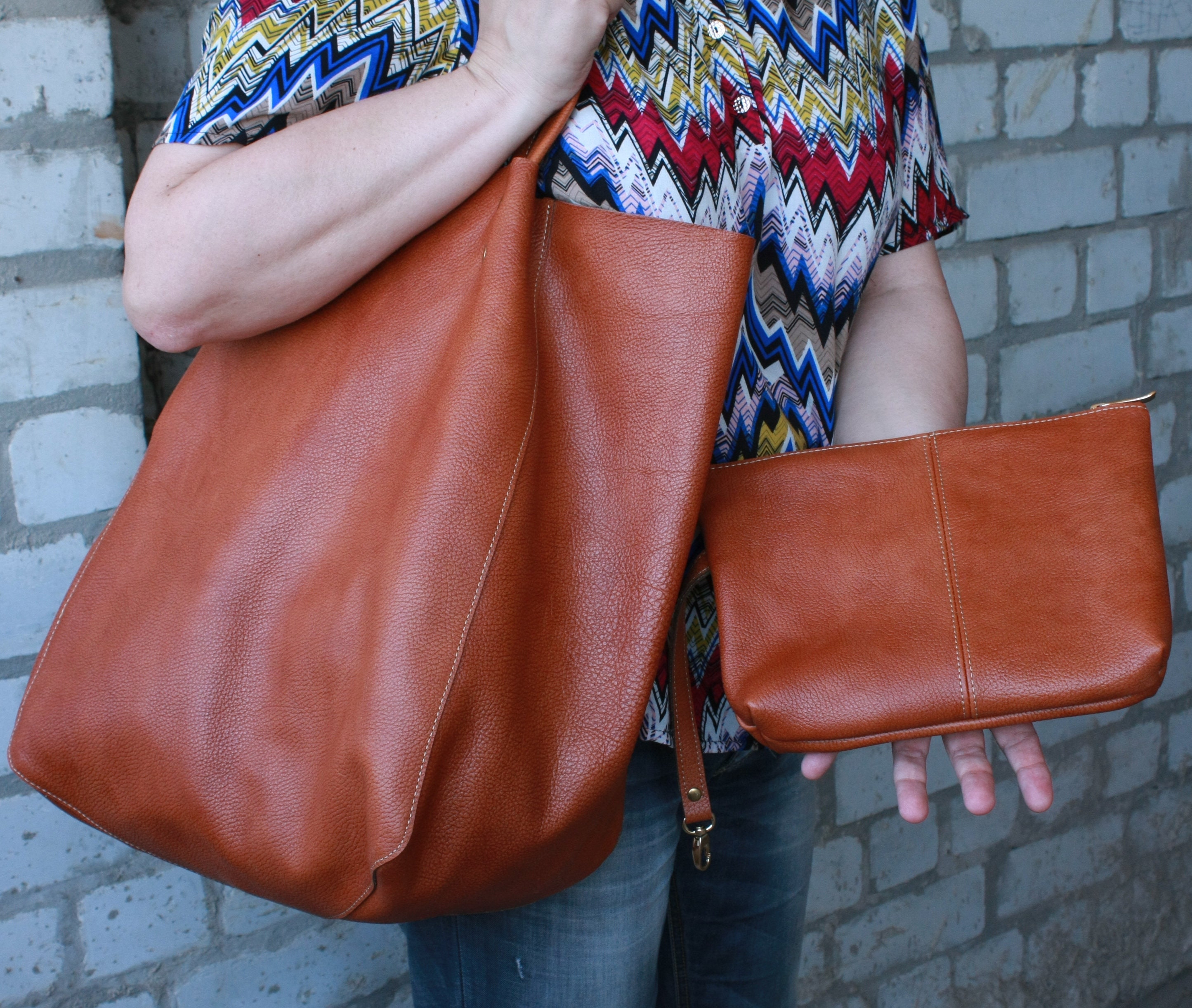 Bolso de cuero tote bolsa de compras bolso de hombro bolso | Etsy