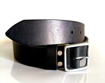 Heavy Duty Black Leather Belt – Italian Buckle, Mens Jeans Accessory