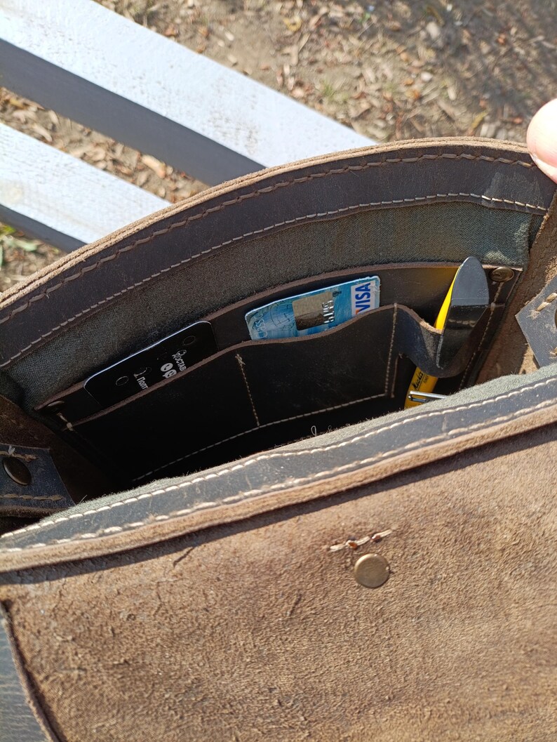 Handmade Leather Crossbody Bag: Small Messenger Shoulder Bag. image 8