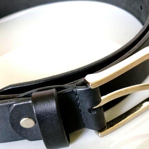 Handmade Full Grain Leather Belt, Black, Silver Buckle, 1.57" Width, Men's Work Belt image 8