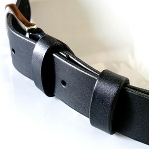 Handmade Full Grain Leather Belt, Black, Silver Buckle, 1.57" Width, Men's Work Belt image 14