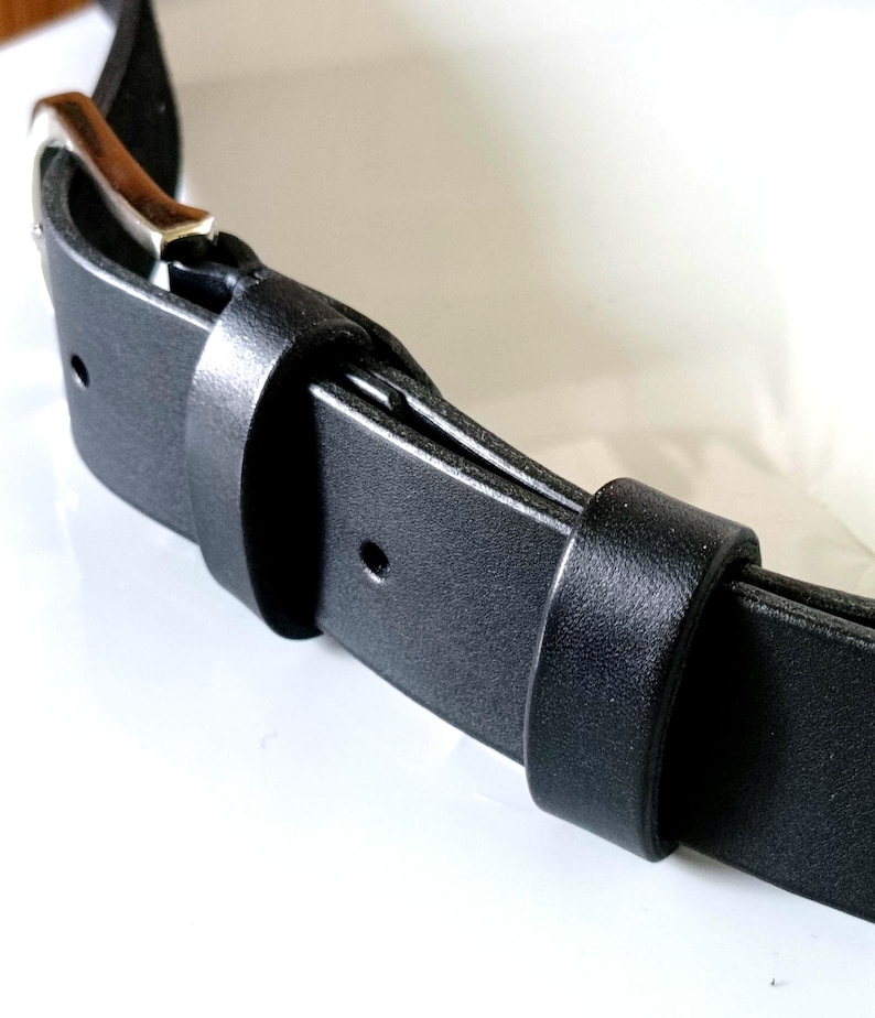 Handmade Full Grain Leather Belt, Black, Silver Buckle, 1.57" Width, Men's Work Belt image 14