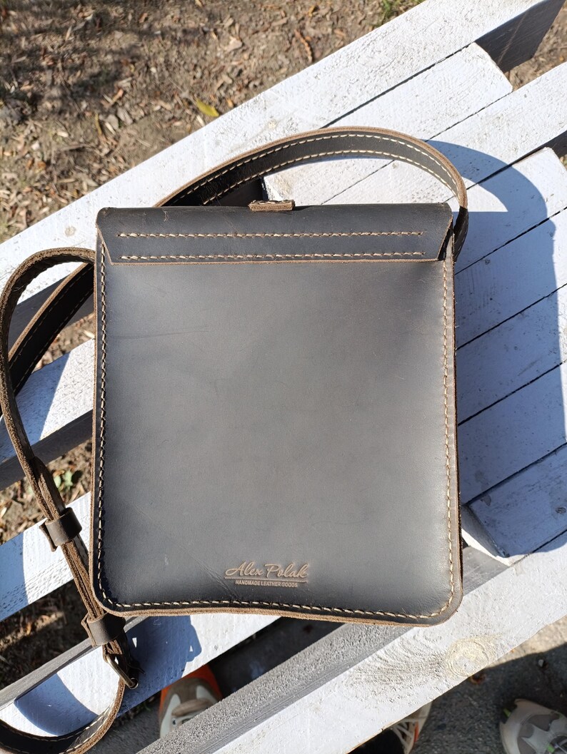Handmade Leather Crossbody Bag: Small Messenger Shoulder Bag. image 7