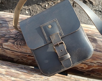 Small Leather Messenger Bag: Men's Crossbody Satchel.