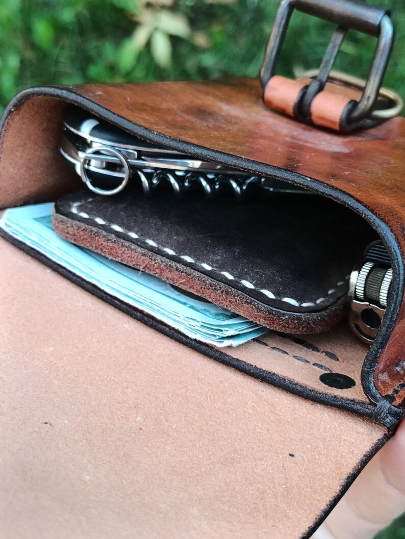 Handmade Leather Belt Pouch, EDC Waist Bag, Coin Card Holder image 17