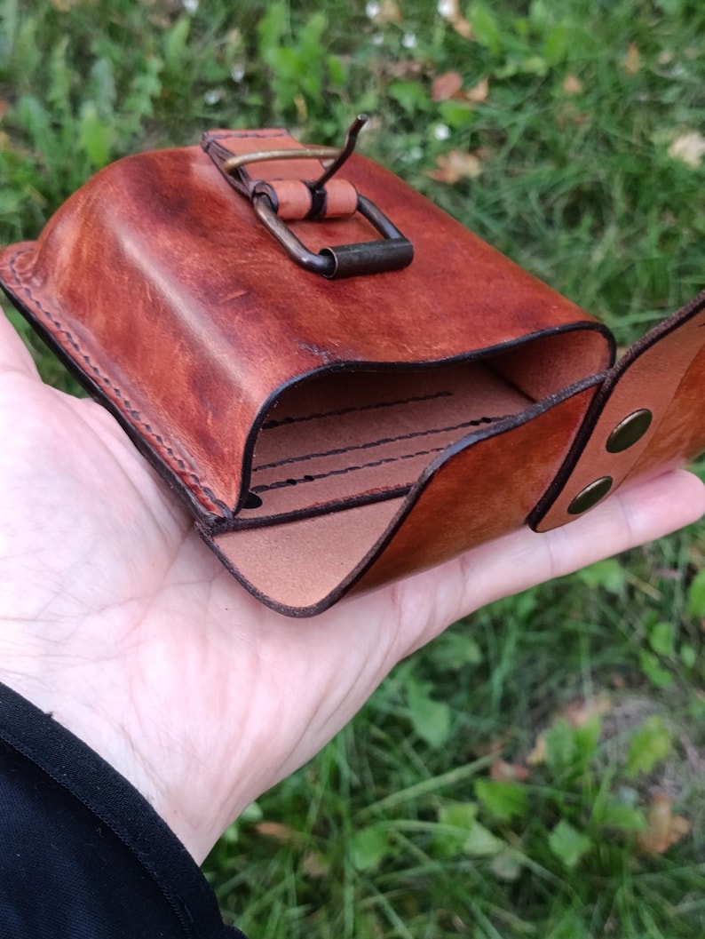 Handmade Leather Belt Pouch, EDC Waist Bag, Coin Card Holder image 14