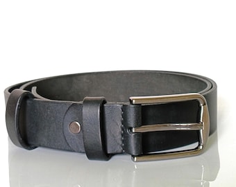 Handmade Full Grain Leather Belt, Black Minimalist Waist Belt, Classic Style For Men