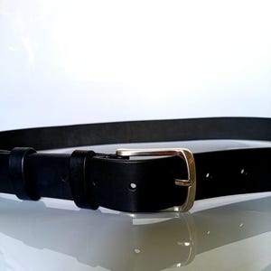 Handmade Full Grain Leather Belt, Black, Silver Buckle, 1.57" Width, Men's Work Belt image 5