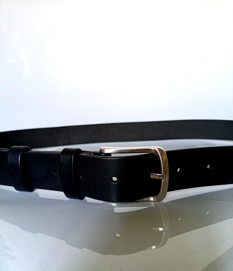 Handmade Full Grain Leather Belt, Black, Silver Buckle, 1.57" Width, Men's Work Belt image 5