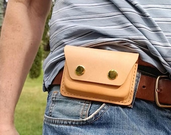 Handmade Natural Leather Belt Card Holder, Minimalist Slim Wallet Pouch