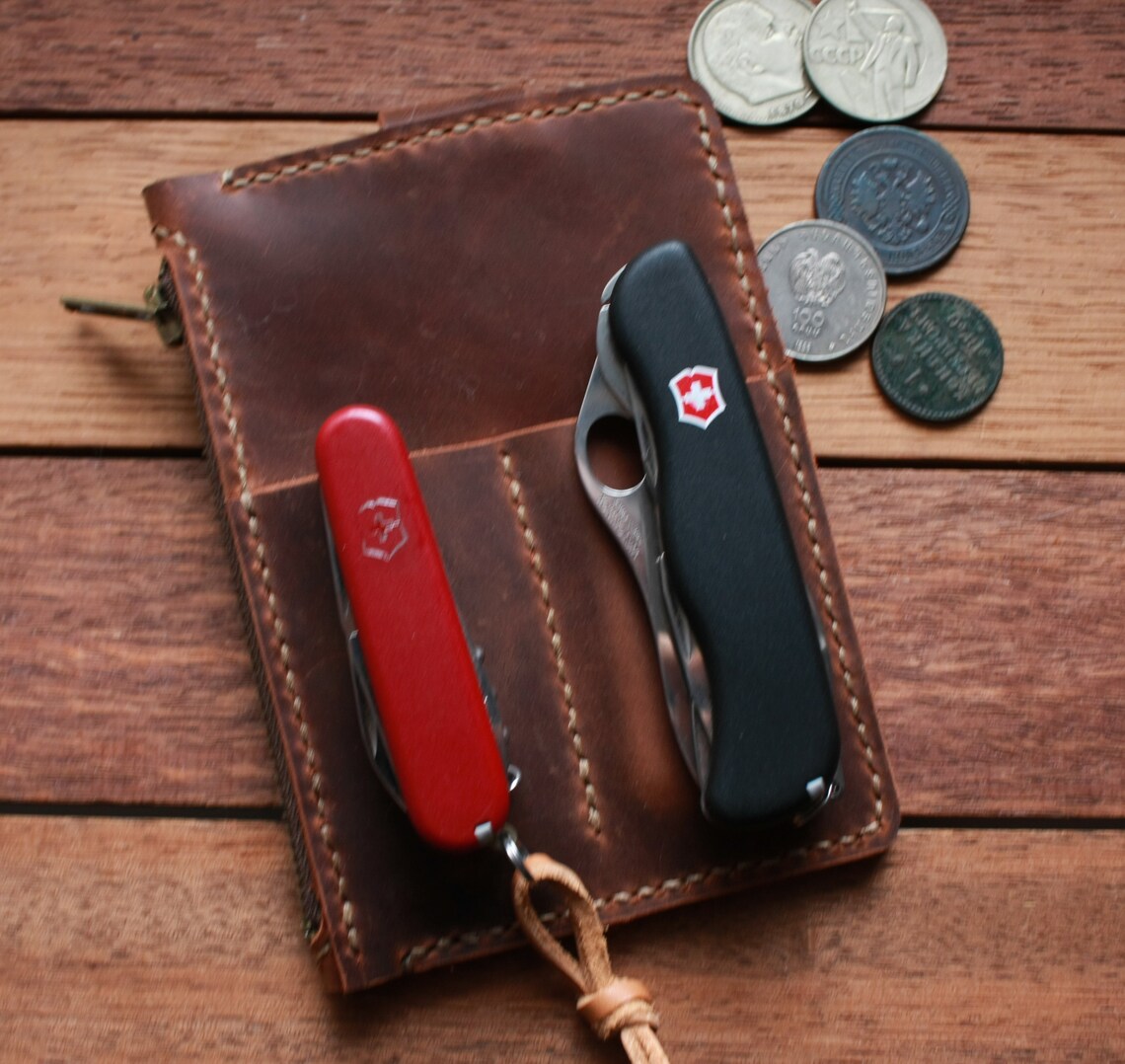 Leather Edc Organizerswiss Army Knife Case Leather Knife Etsy