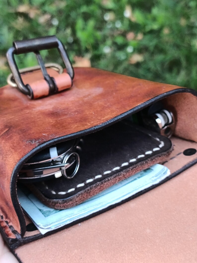 Handmade Leather Belt Pouch, EDC Waist Bag, Coin Card Holder image 16