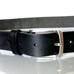 Handmade Full Grain Leather Belt, Black, Silver Buckle, 1.57" Width, Men's Work Belt image 3