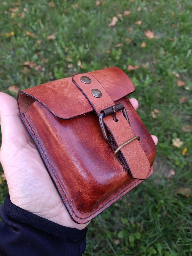 Handmade Leather Belt Pouch, EDC Waist Bag, Coin Card Holder image 12