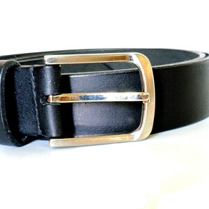 Handmade Full Grain Leather Belt, Black, Silver Buckle, 1.57" Width, Men's Work Belt image 2