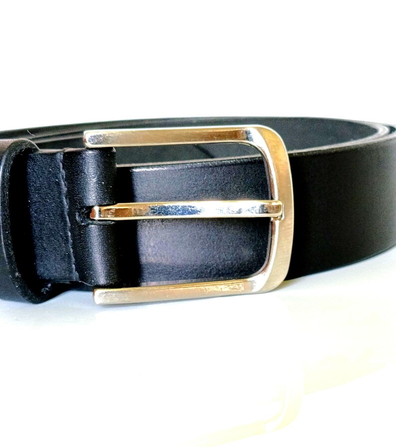 Handmade Full Grain Leather Belt, Black, Silver Buckle, 1.57" Width, Men's Work Belt image 2