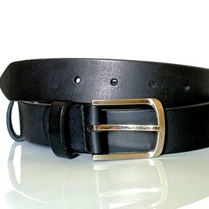 Handmade Full Grain Leather Belt, Black, Silver Buckle, 1.57" Width, Men's Work Belt image 1