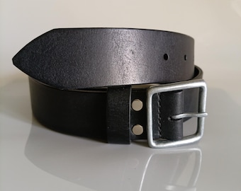 Handmade Full Grain Leather Belt, Minimalist Black Casual Accessory, Durable Silver Buckle