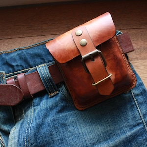 Handmade Leather Belt Pouch, EDC Waist Bag, Coin Card Holder image 10
