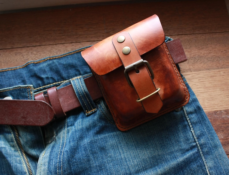Handmade Leather Belt Pouch, EDC Waist Bag, Coin Card Holder image 10
