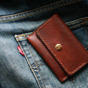 Hand Sewn Brown Leather Wallet: Italian Leather Coin Holder