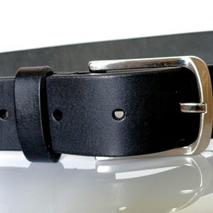 Handmade Full Grain Leather Belt, Black, Silver Buckle, 1.57" Width, Men's Work Belt image 4