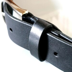 Handmade Full Grain Leather Belt, Black, Silver Buckle, 1.57" Width, Men's Work Belt image 13