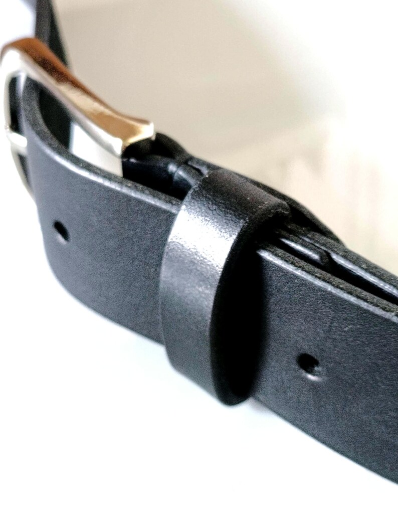 Handmade Full Grain Leather Belt, Black, Silver Buckle, 1.57" Width, Men's Work Belt image 13