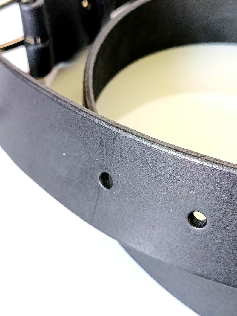 Handmade Full Grain Leather Belt, Black, Silver Buckle, 1.57" Width, Men's Work Belt image 12