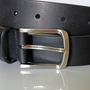 Handmade Full Grain Leather Belt, Black, Silver Buckle, 1.57" Width, Men's Work Belt image 7