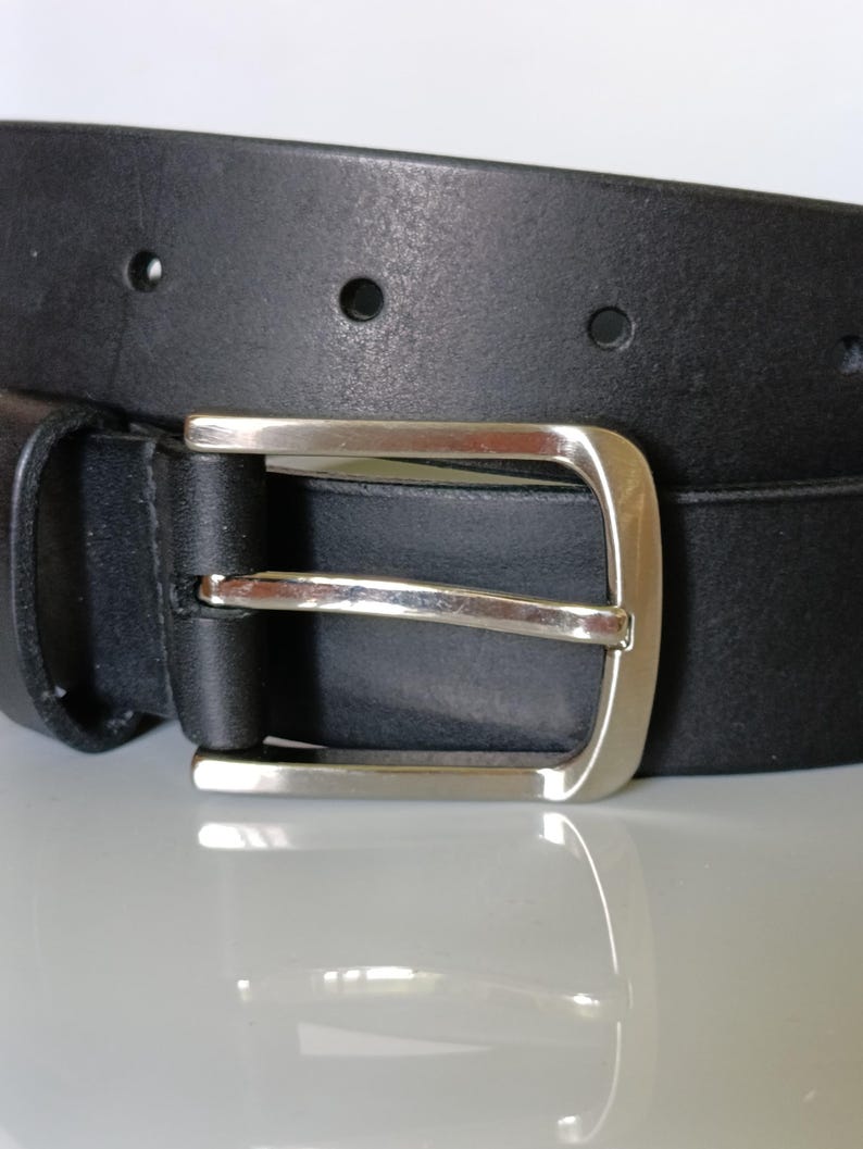 Handmade Full Grain Leather Belt, Black, Silver Buckle, 1.57" Width, Men's Work Belt image 7