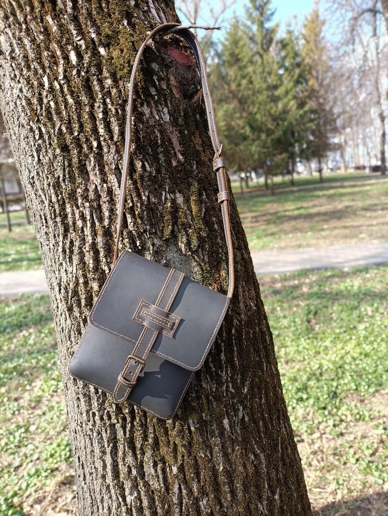 Handmade Leather Crossbody Bag: Small Messenger Shoulder Bag. image 1
