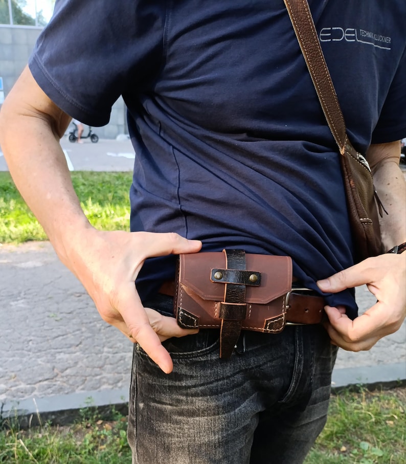 Handmade Brown Leather Belt Pouch, EDC Carry-All image 1