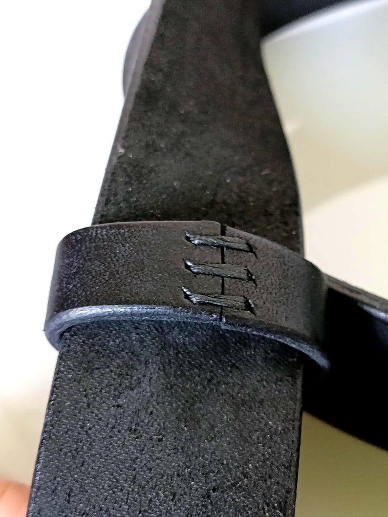 Handmade Full Grain Leather Belt, Black, Silver Buckle, 1.57" Width, Men's Work Belt image 10