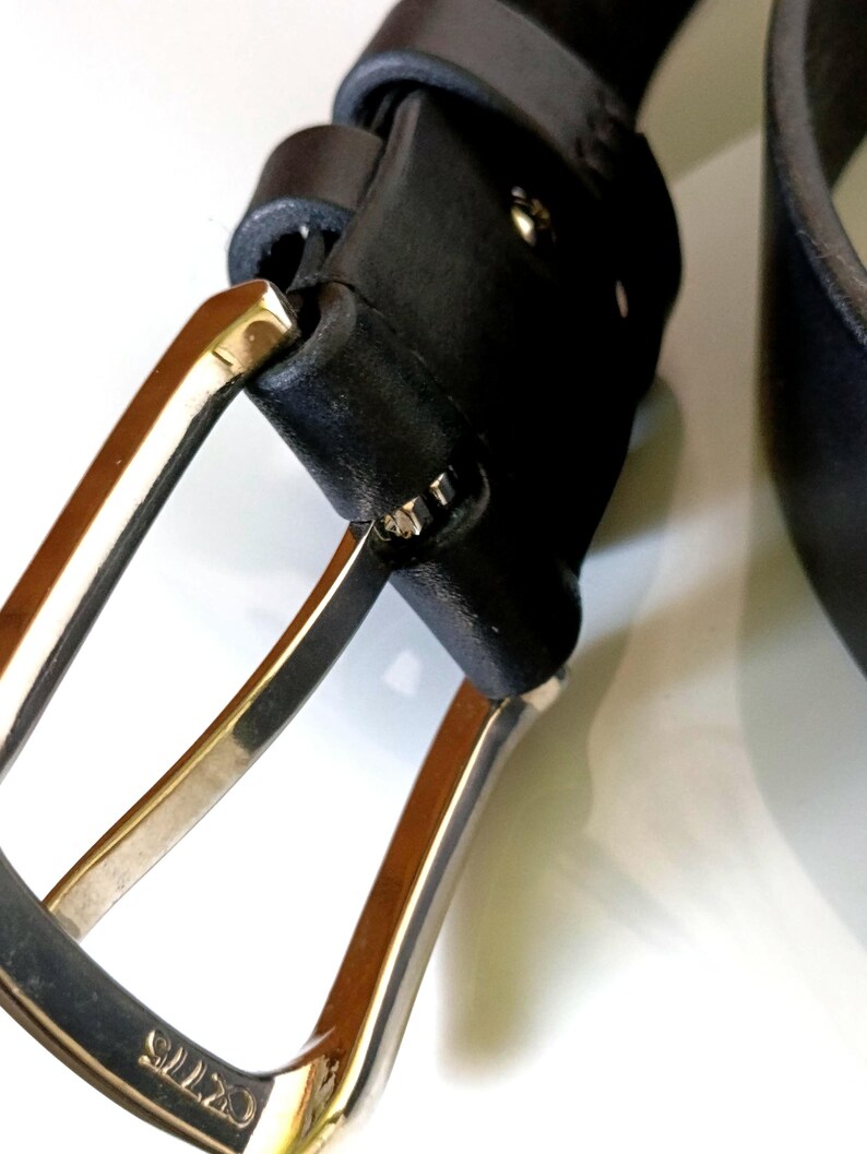 Handmade Full Grain Leather Belt, Black, Silver Buckle, 1.57" Width, Men's Work Belt image 11