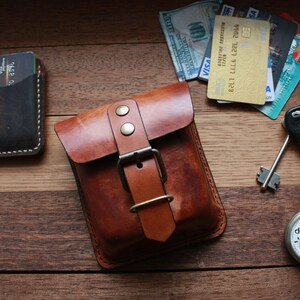 Handmade Leather Belt Pouch, EDC Waist Bag, Coin Card Holder image 1