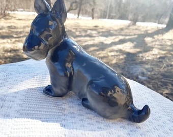 Porcelain figurine dog, LOMONOSOV factory, Porcelain Scottish Terrier, vintage figurine