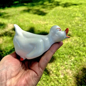 Vintage Jalux Poland Ceramic Duck Figurine, White Orange Goose Duckling Cottagecore Decor
