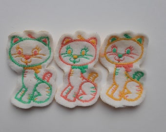 1980's embroidered application,  kitten fabric badge, kitten fabric stickers