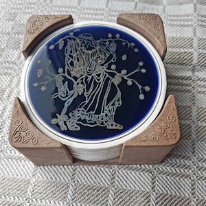 Vintage set ceramic coaster, glazed coaster, set of 6 coaster