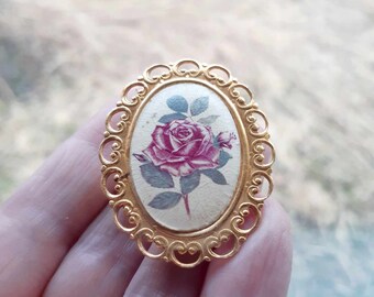 Flowers brooch, beautiful brooch, boho, rose brooch, oval brooch, Vintage retro brooch, made in USSR,