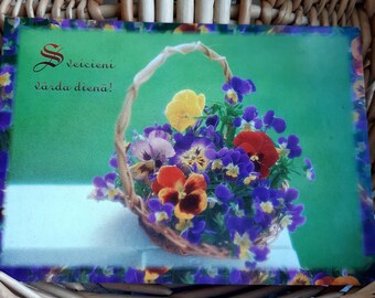 Postcards with flowers unused, made in Latvia, pansy flower, Flowers Greetings Card