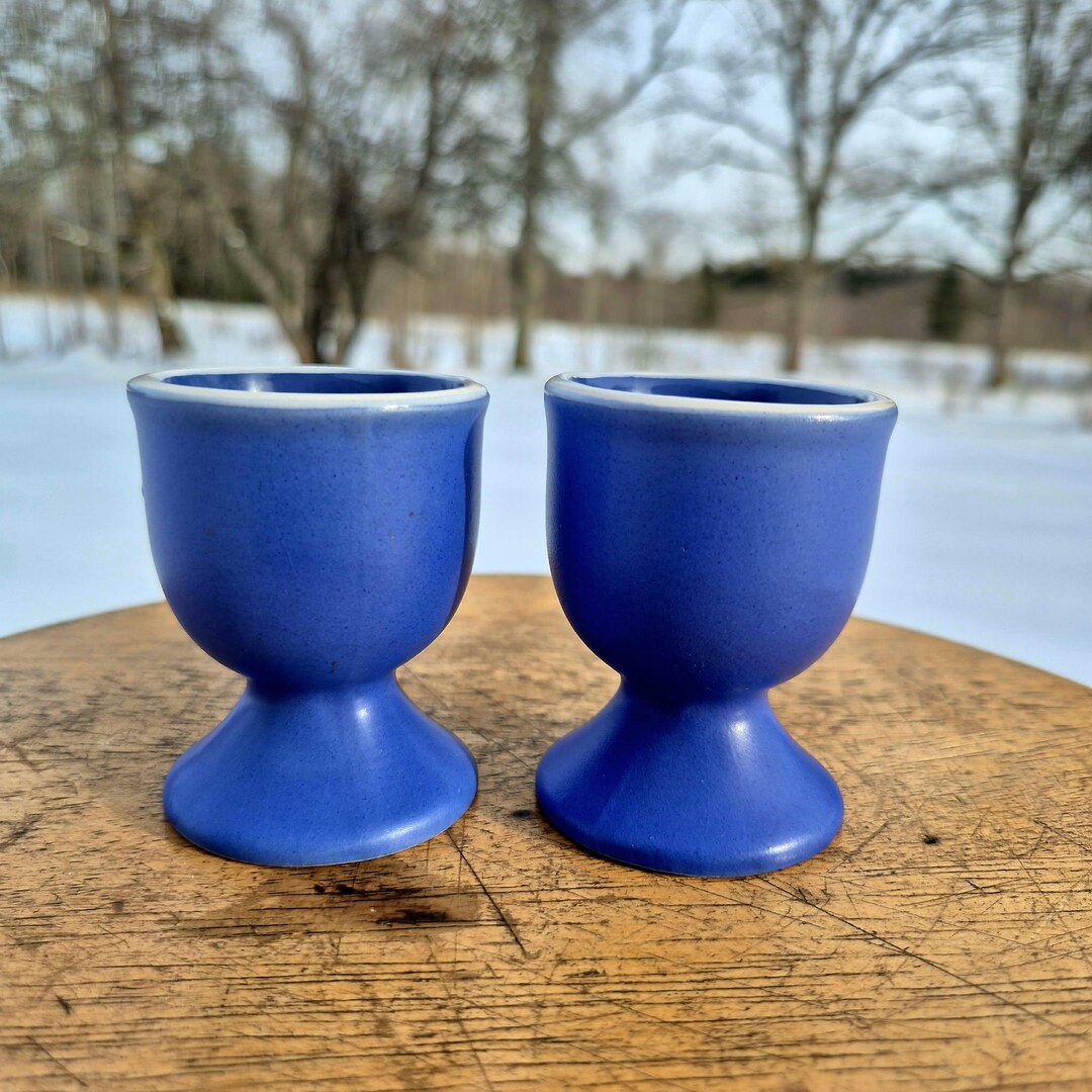 Vintage Blue Eierbecher Set, Matte Keramik Eierhalter, Skandinavische Küche