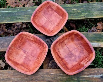 Vintage Wood Veneer Bowls, Set of 3