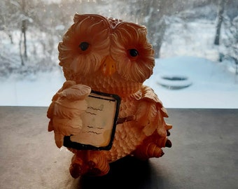 Gufo figurine, figurine di animali, gufo con libro, gufo di arredamento vintage per la casa